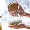 KEMORELA 1PCS Wood Lid Glass Airtight Canister Food Container Tea  Kitchen Storage Bottles Jar Sealed Grounds Jars Organizer 2