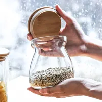 KEMORELA 1PCS Wood Lid Glass Airtight Canister Food Container Tea  Kitchen Storage Bottles Jar Sealed Grounds Jars Organizer 2