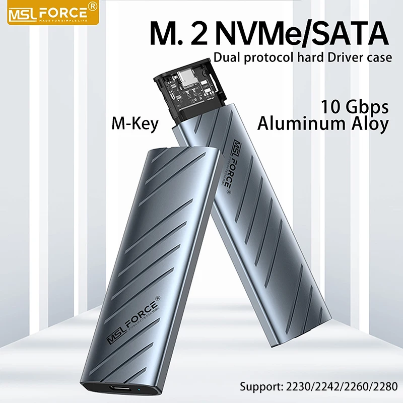 External hard docking station housing for m 2 nvme ssd external hard case Aluminum Alloy 2280 2242 2230 2260 enclosure usb sata
