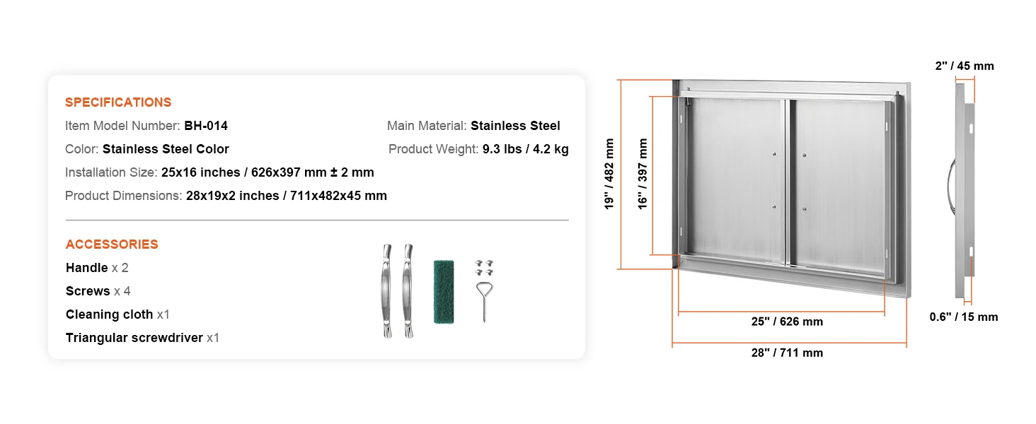 SucceBuy BBQ Access Door Double Outdoor Kitchen Stainless Steel Flush Mount Door for BBQ Island Grilling Station Outside Cabinet