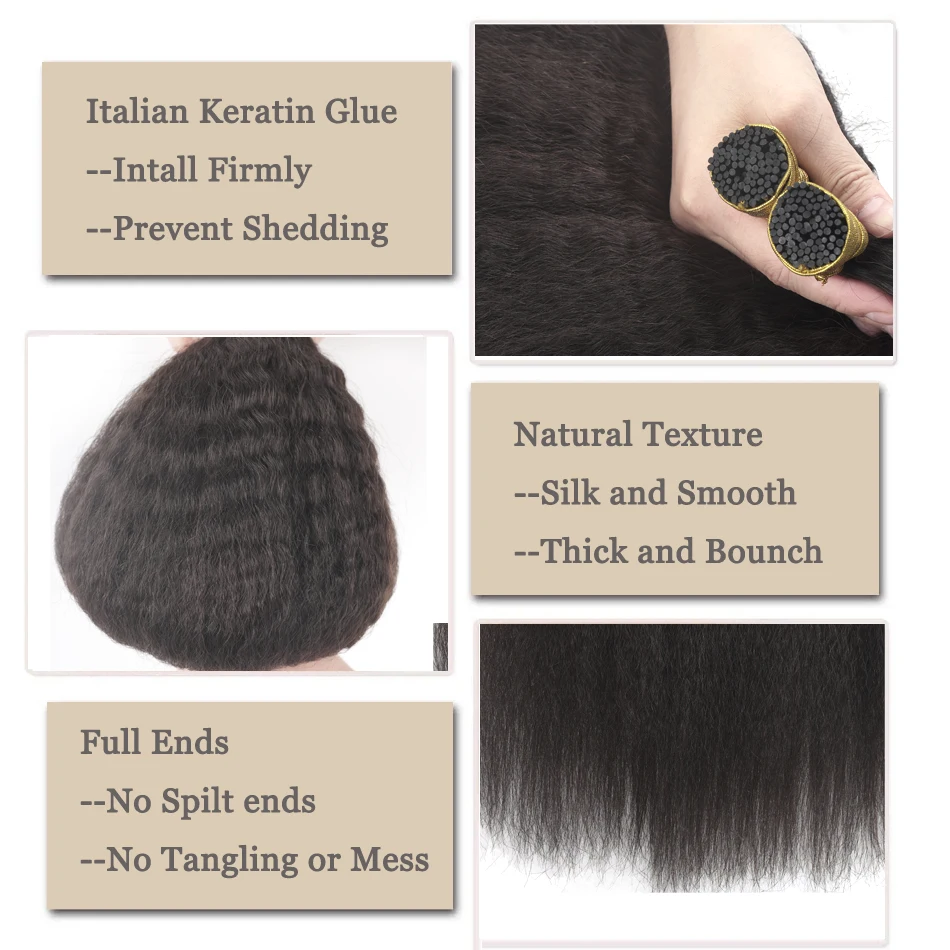 Goinggo Kinky Straight I Tip Hair Extensions Natural Black Remy Microlink Hair Extensions For Black Women 100Strands 12-26Inch