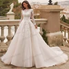 Modest Wedding Dresses Full Sleeves O-Neck Bridal Gowns Lace Appliques Floor Length Robes Glamorous Vestidos De Novia Customized 1