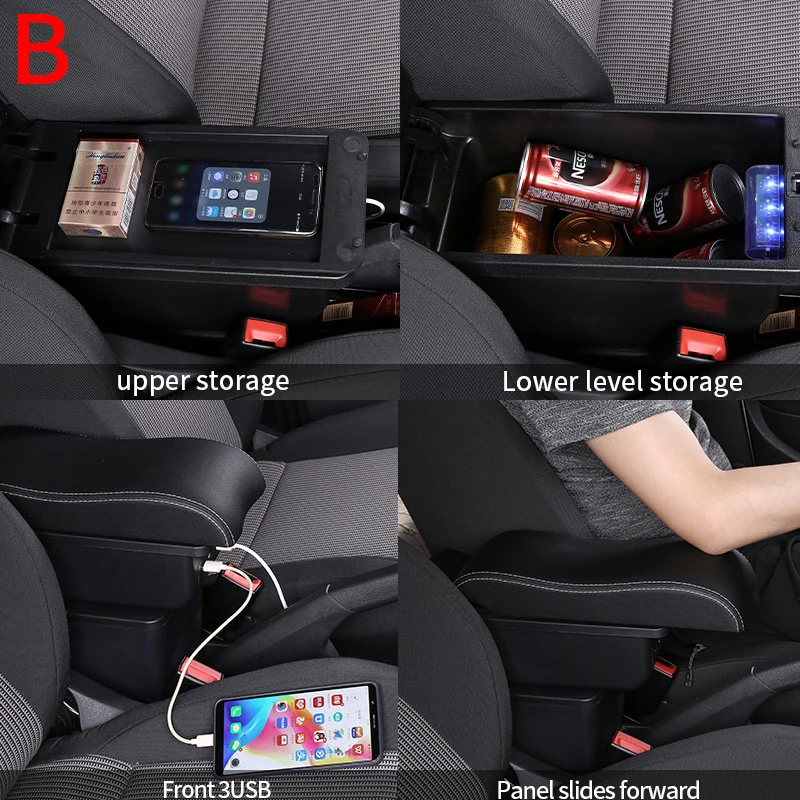 이비자 6j 이비자 6L 암레스트 박스, 시트 이비자 차량용 암레스트 중앙 수납 박스, USB 내장형 개조, 자동차 인테리어 액세서리