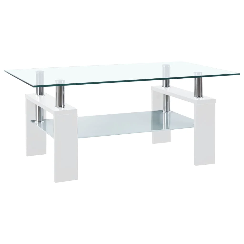 

Coffee Table, Tempered Glass Tea Table, Livingroom Furniture White and Transparent 95x55x40 cm