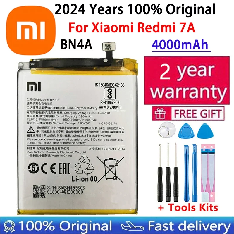 

2024 Years 100% Original XiaoMi Battery BN49 For Xiaomi Redmi 7A Replacement 4000mAh High Capacity Phone Batteries Bateria+Tools