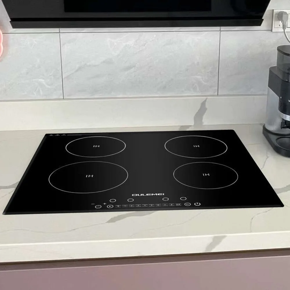 Premium Four-Zone Black Glass Ceramic Induction Cooktop Seamless Touch Control Stainless Steel Electric Stove Kitchen Use