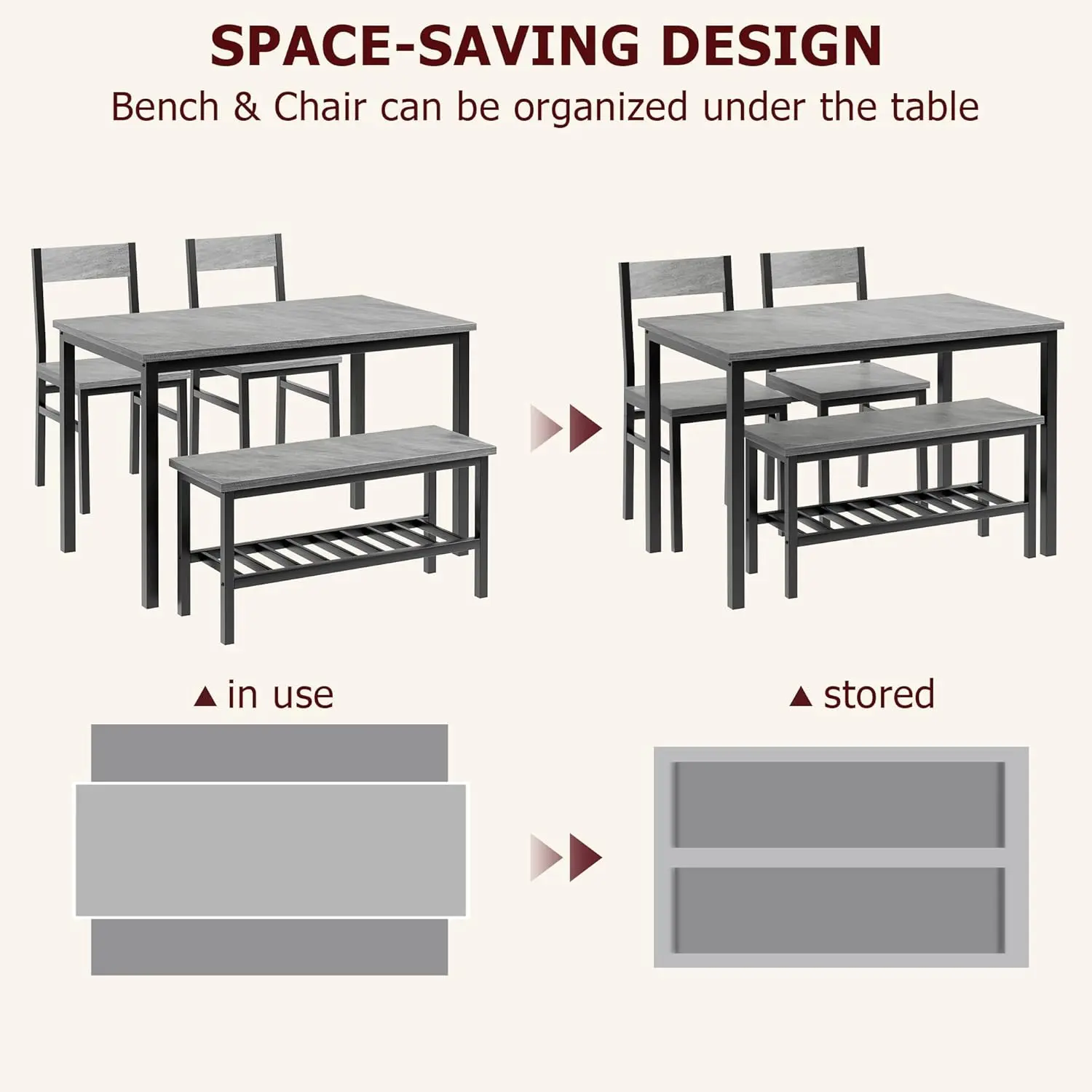 4-Piece Dining Set with Bench 4