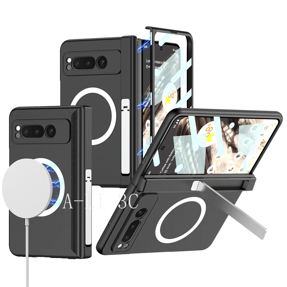 

Для смартфона Magsafe Google Pixel Складная Беспроводная зарядка Магнитный шарнир подставка с закаленной пленкой матовая жесткая Противоударная задняя панель