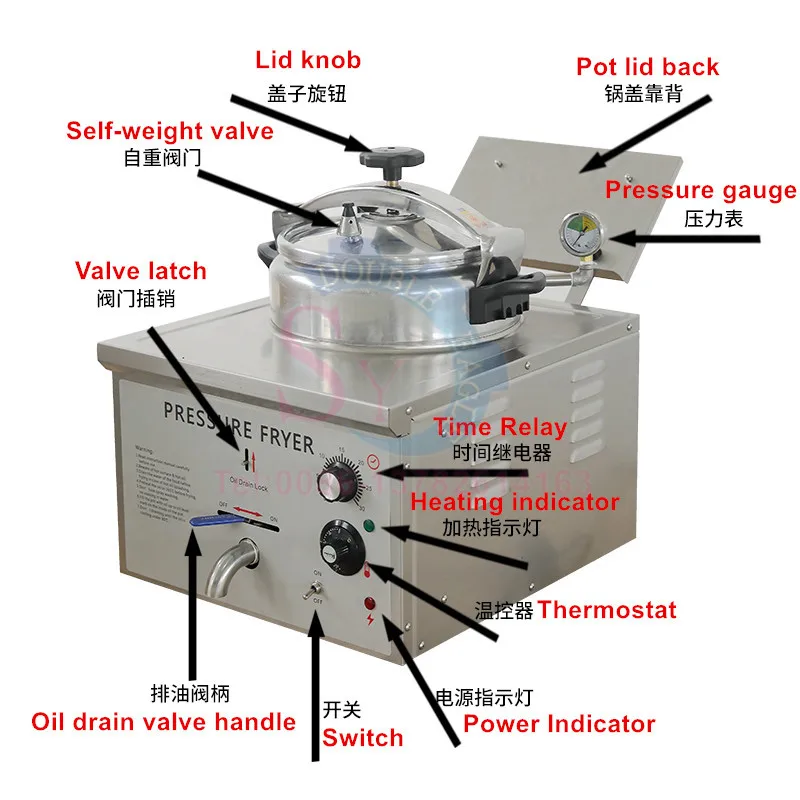 16L Commercial Electric Bench Type Mini Deep Pressure Fryer Oven For Broast Fried Chicken Stove Small Frying Machine 110V 5