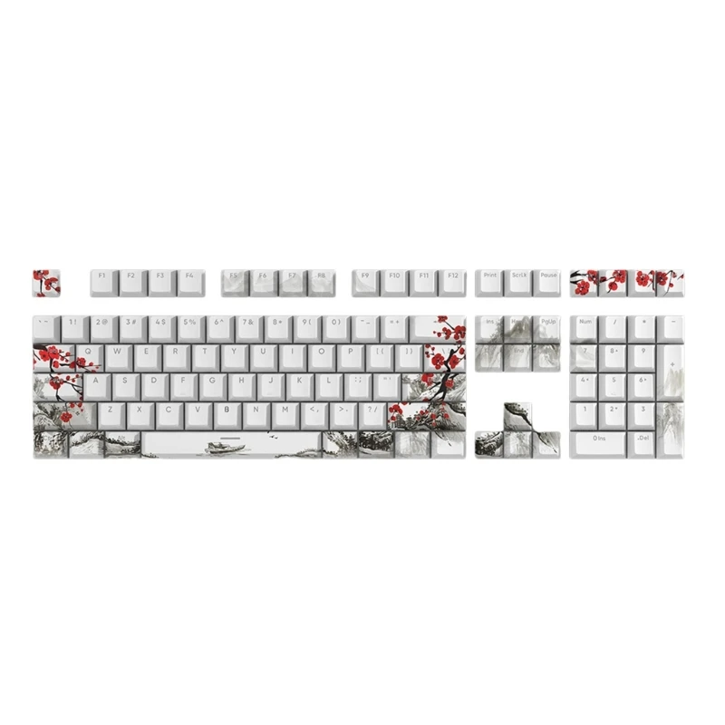 

108key OEM Profile PBT DYESUB Keycaps Plum Blossom Russian Korean Japanese Keycap for Gaming Mechanical Keyboard DIY E65C