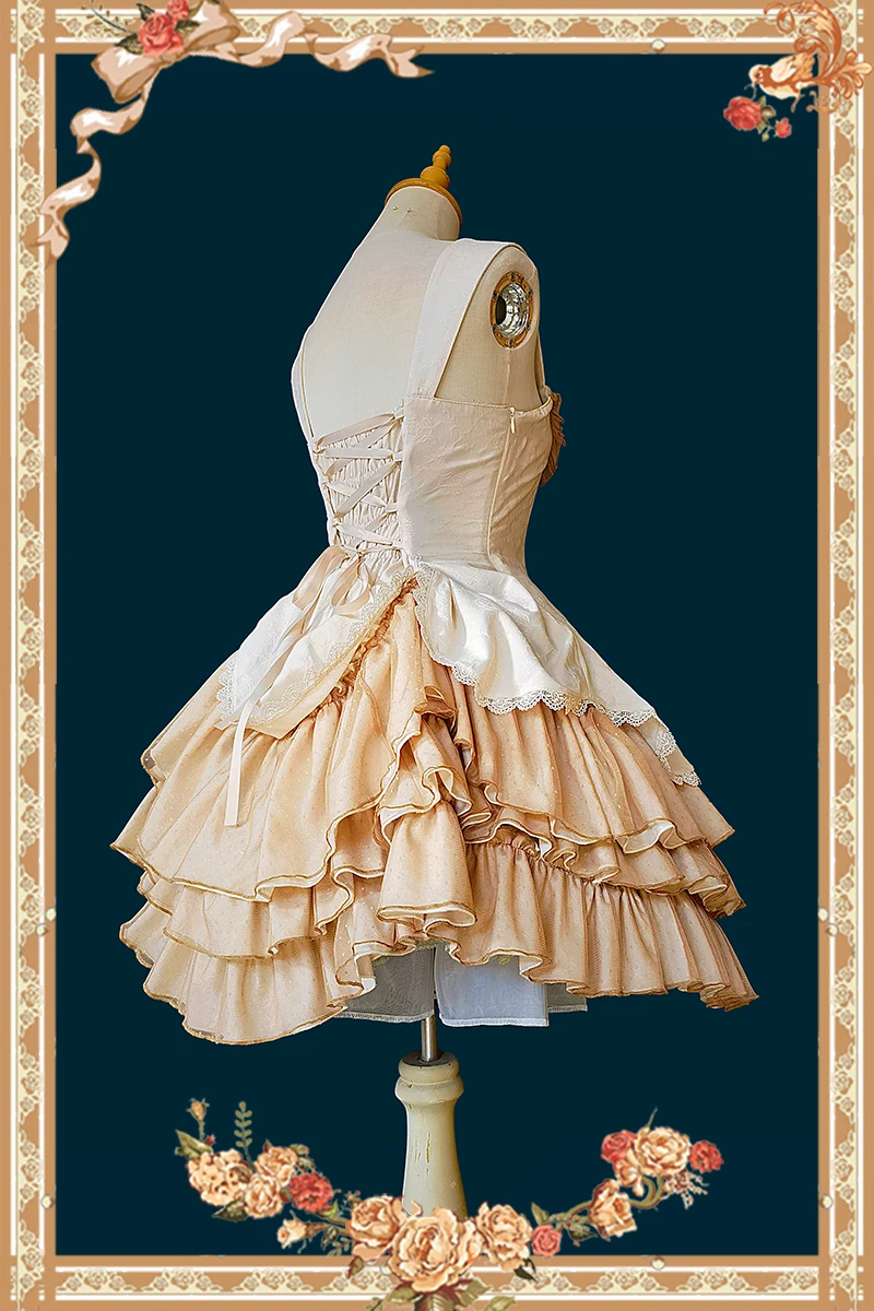 Retro Lolita JSK Dress Vintage Tiered Two-way Autumn Cotton Party Dress ~ Waltz by Infanta