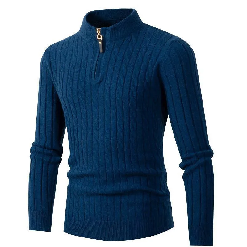 Autumn Winter Men's Cashmere Sweater Classic Comfortable Fit Twisted Cashmere Knitted Half Zip Stand Collar 4