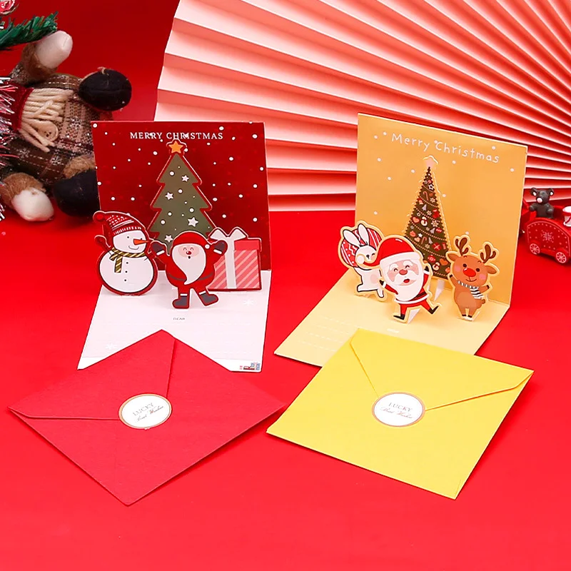 

1PC Decorative Postcard Christmas Card 3D Folding Festival Decors Handwritten Blessing Gift New Year Greeting