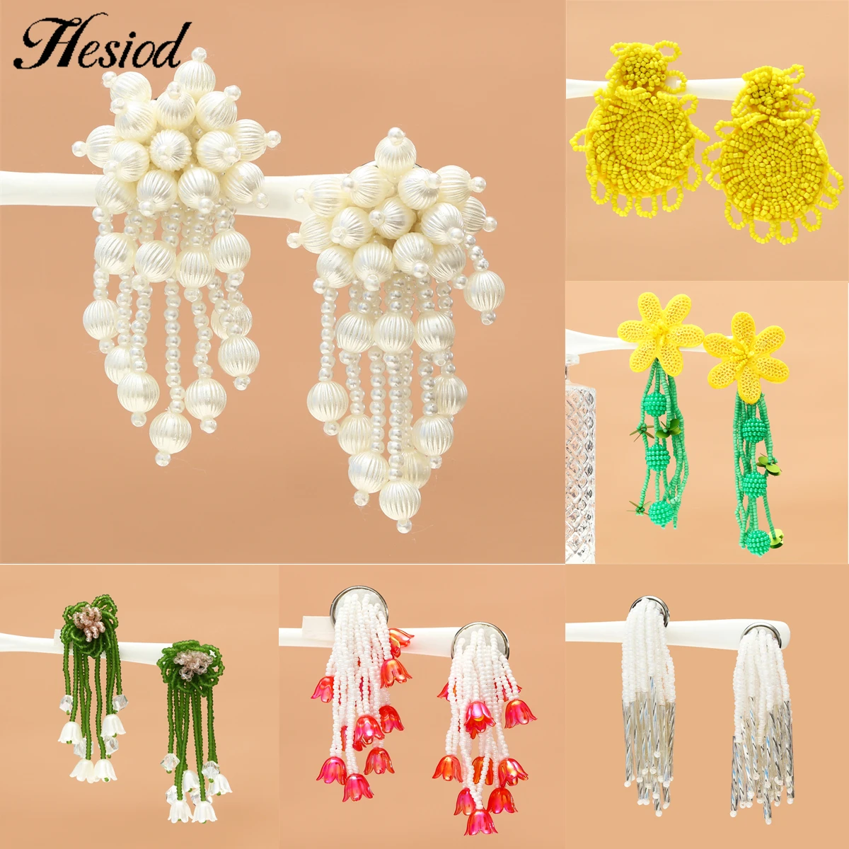 

New 6 Styles Trendy Design Coloful Beads Pendant Dangle Hanging Earrings For Women Piercing Jewelry Accessories Birthday Gifts