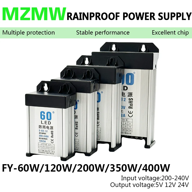 야외 벽걸이 SMPS 변압기 LED 조명, 60W 120W 200W 350W 400W 방수 스위칭 전원 공급 장치, AC/DC 5V 12V 24V