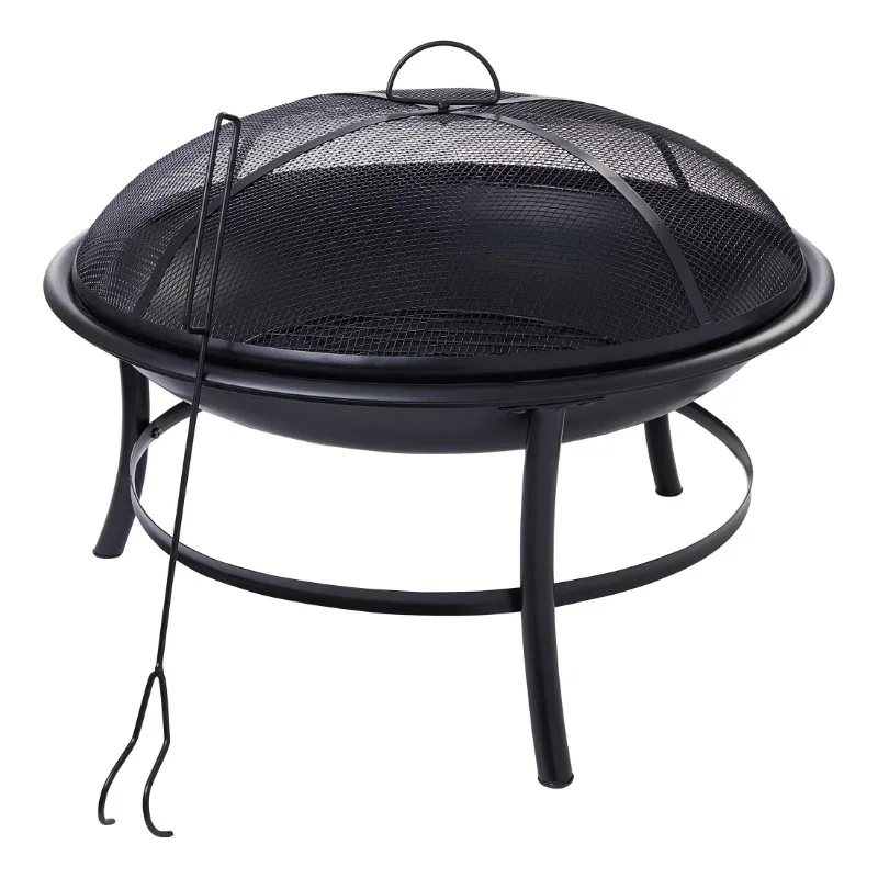 Mainstays 26/ 28“ Round Iron Outdoor Wood Burning Fire Pit, Black outdoor portable burning furnace firewood burning stand folding fire pit fireplace patio stainless steel fire pit with mesh