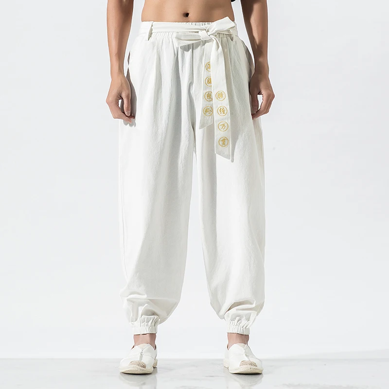 Cotton Linen Pants Men Casual Loose Elastic Waist Trousers Men Harem Pants Spring Jogger Sweatpants Male New Streetwear