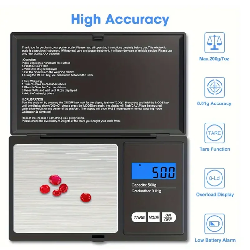 Jewelry Gram Weight LCD Mini Digital Scale with High Accuracy Backlight