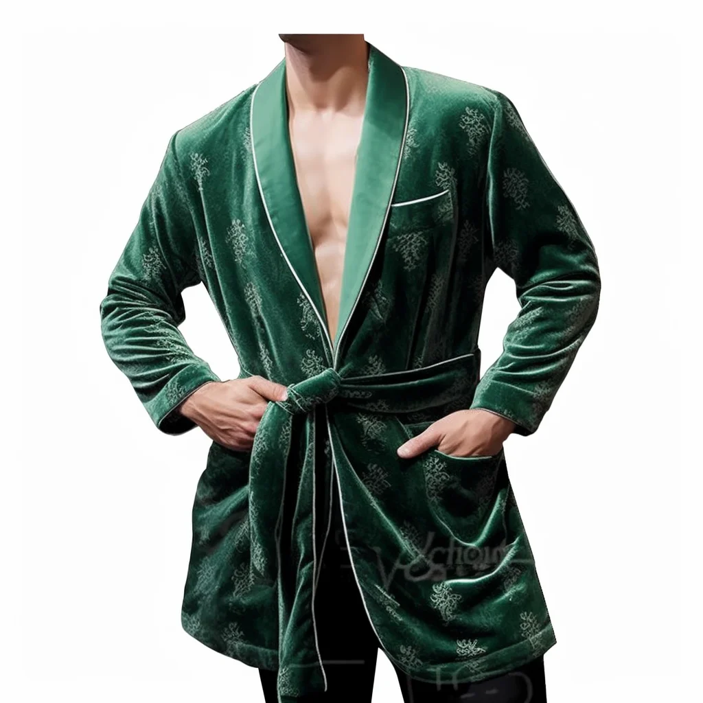 

Green Vintage Smoking Jacket Robe for Men