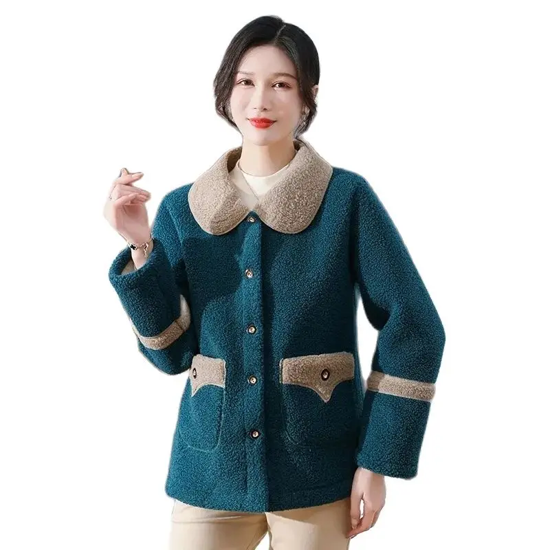 

Autumn And Winter New Middle-aged And Elderly Women's Cotton-padded Fashion Western Loose Mother Lamb Fleece Warm Coat.