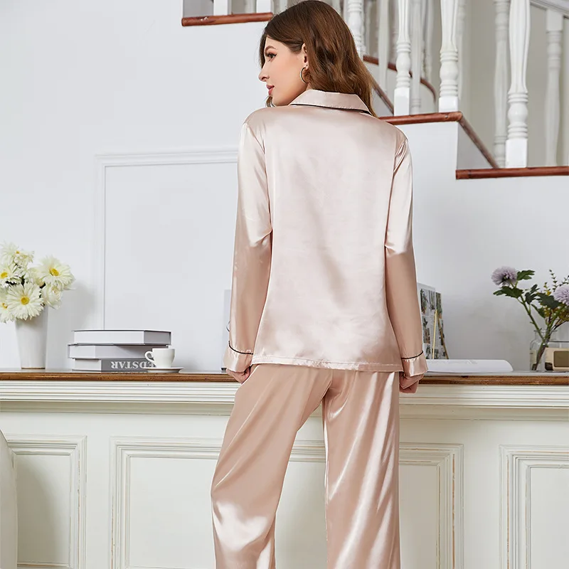 Like Silk Pajamas Set New Long Sleeve Pant Suit Female Sleepwear 2PC Nightgown For Women Spring Home Wear Loungewear Soft Pijama