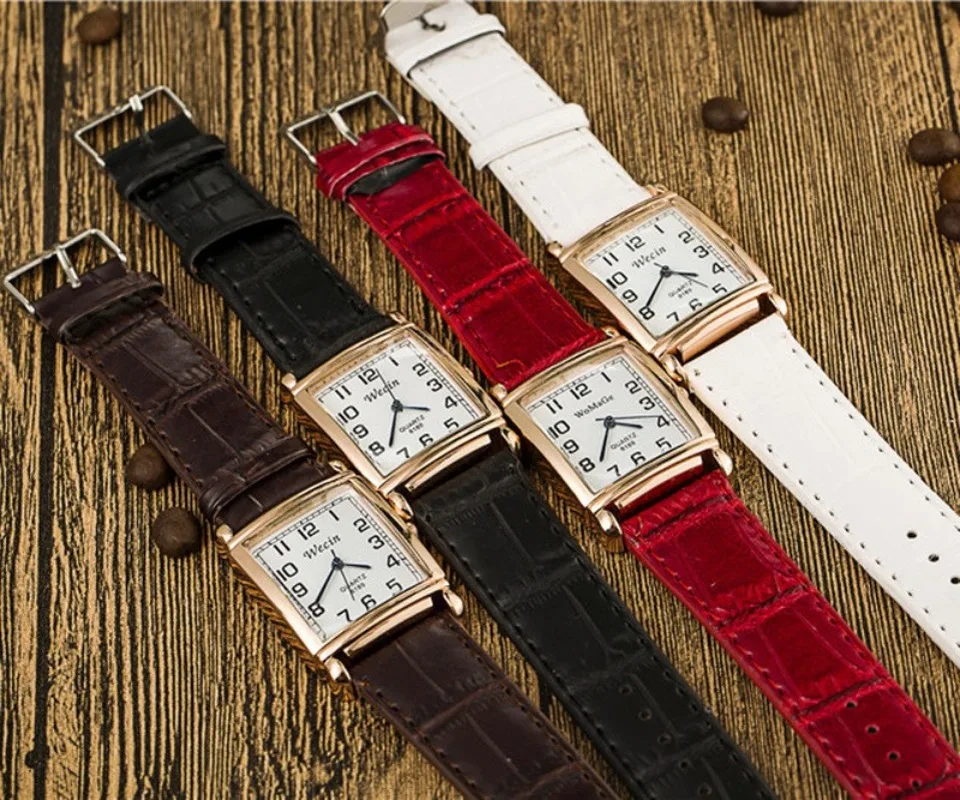 Fashionable women's watch luxury metal rose gold square women's quartz watch rectangular red leather women's watch