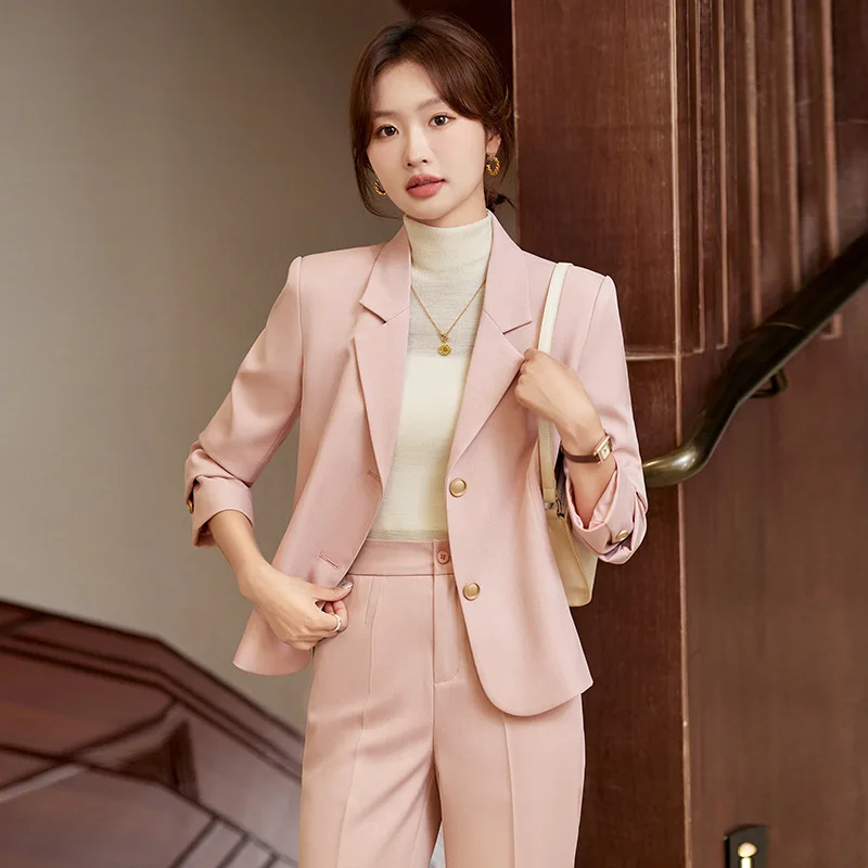 

Pink Small Suit Jacket for Women Spring and Autumn 2023 New High-Grade Casual Temperament Small Size Professional Tailored Suit