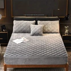 Luxurious Plush Quilted Mattress Cover - Warm & Soft Crystal Velvet - King/Queen Fitted Sheet. - 140x200x30cm (Gray)