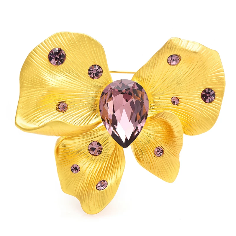 Wuli&baby Crystal Butterfly Flower Brooches For Women High Quality Shining Bowknot Beautiful Office Party Brooch Pins Gifts