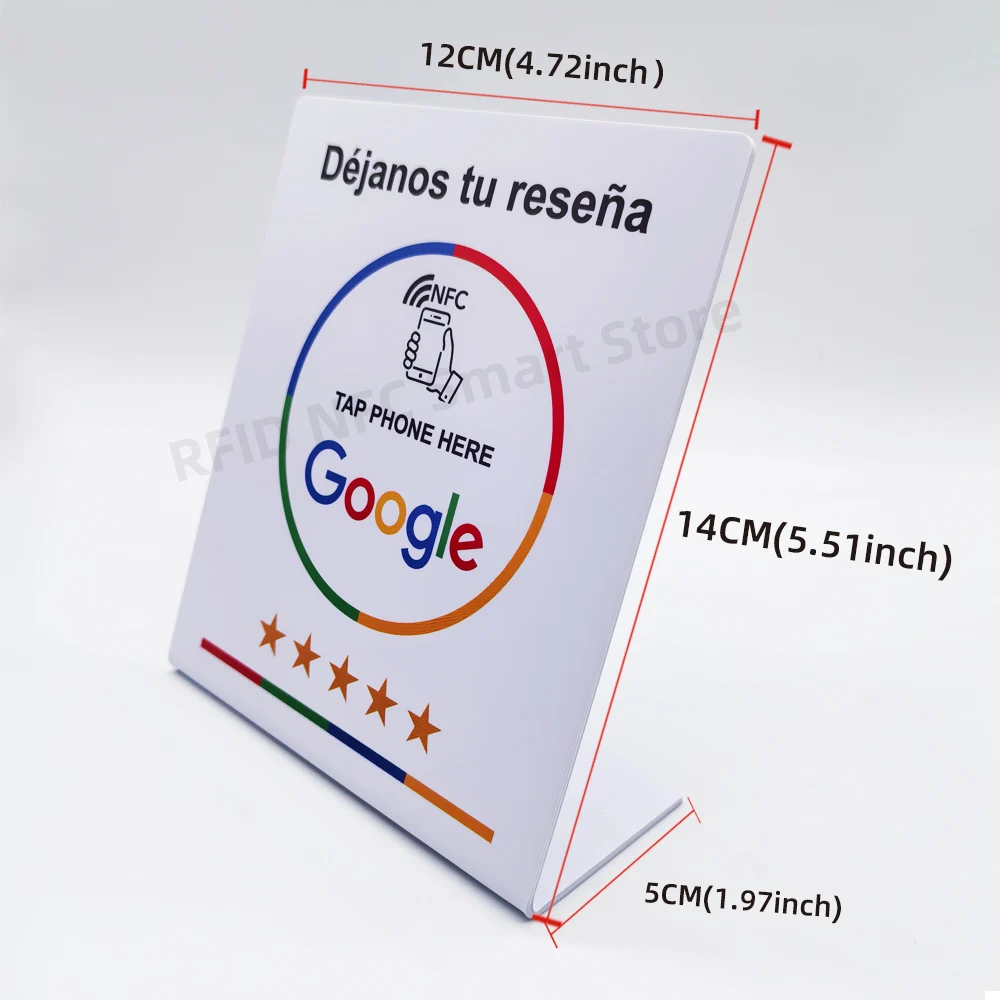 Déjanos tu reseña 13.56Mhz programmable Google Review Card NFC station table NFC Google Reviews display card standing 3