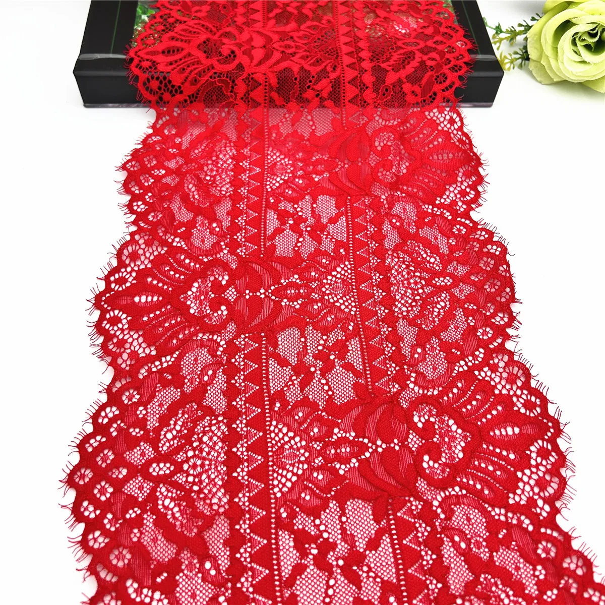 3y/Lot Width 21.50cm Red Eyelash Trim For Lingerie Sewing Craft DIY Apparel Fabric Lace Non-Elastic Underwear Material Wedding 3