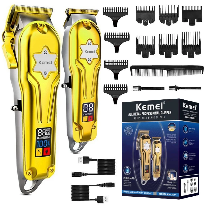 Kemei 모든 금속 콤보 키트 헤어 트리머 남성용 전문 헤어 클리퍼 수염 전기..