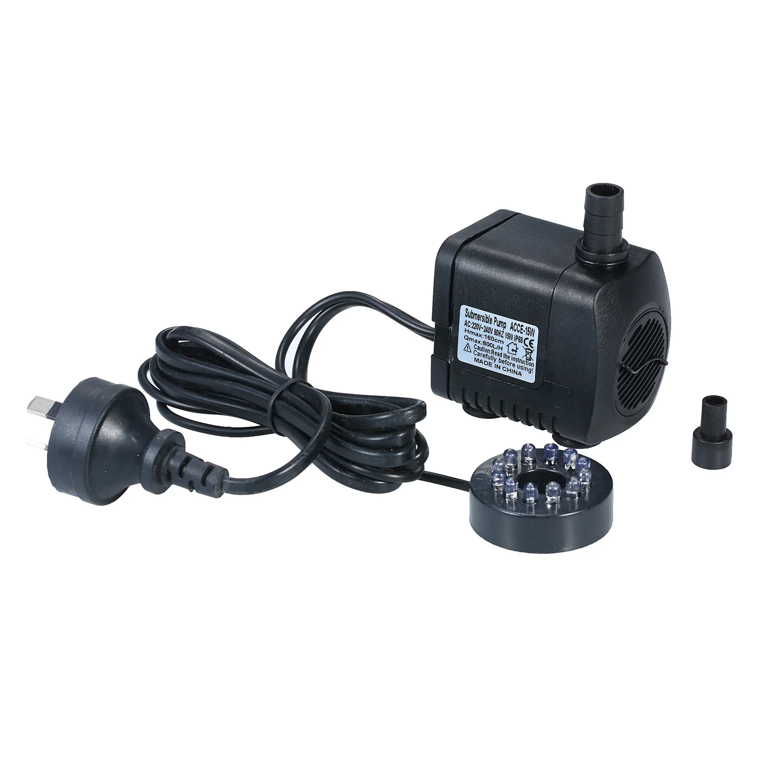 Aquarium Water Pump LED Light Submersible 800L/H Ultra-Quiet Pond Tank Pool Water Fountain AU Plug