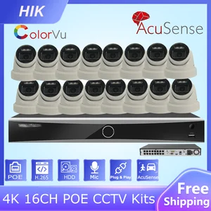 Оригинальные наборы HIK 4K ColorVu CCTV 16ch POE Acusense NVR DS-7616NXI-I2/16 P/S 8MP IP-камера DS-2CD2387G2-LU системы наблюдения