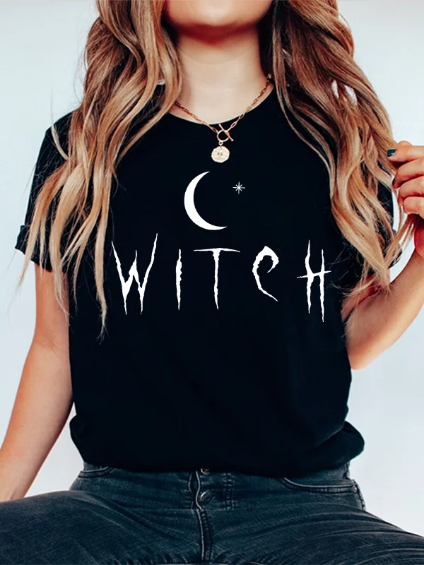 

Laconic Crescent Star Witch Print Women T-shirt Vintage Elegance Voguish Female Shirt Outdoor Casual Stylish Popular Girl Tee