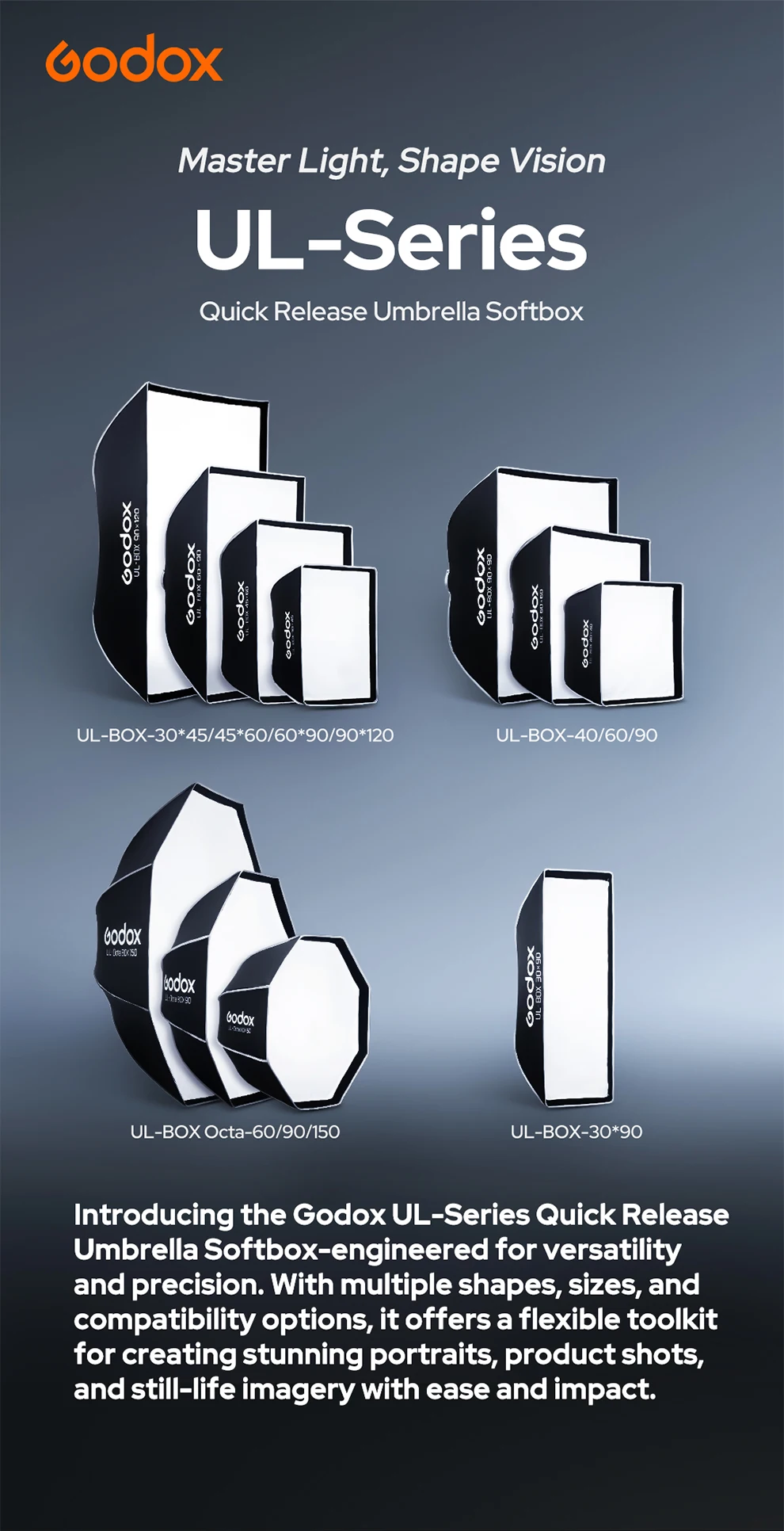 UL-Octa BOX /UL-BOX Quick Release Umbrella Softbox for product photography, fash