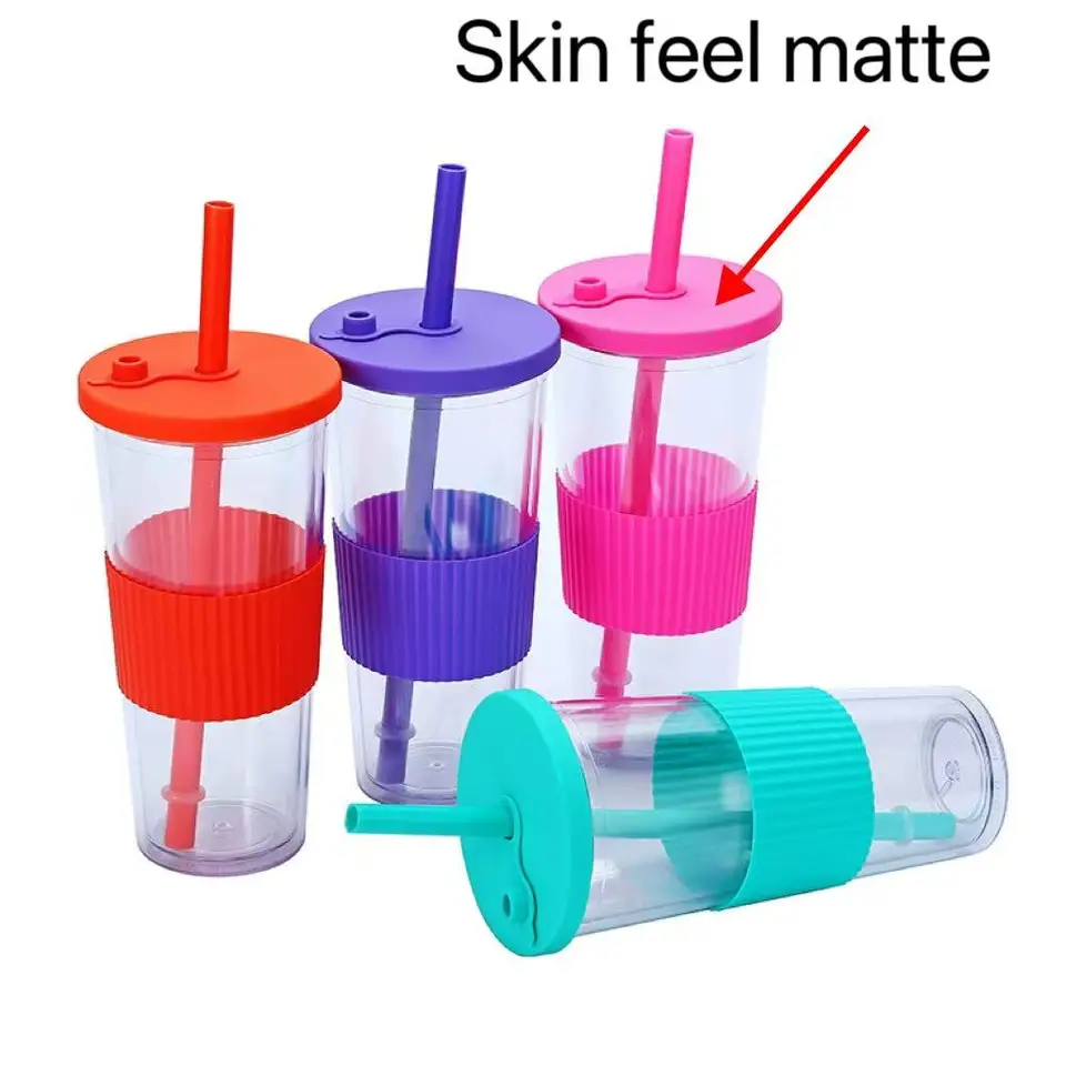 Tazze riutilizzabili da viaggio da 450 ML bicchieri in plastica a doppia parete con coperchio