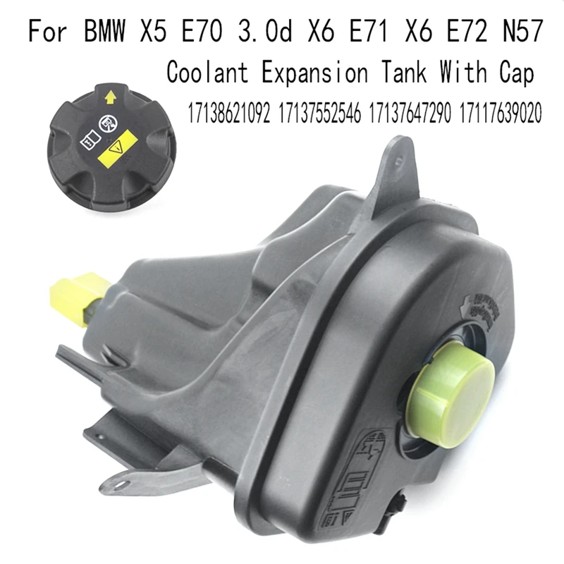 

1 Pcs Coolant Expansion Tank With Cap For BMW X5 E70 3.0D X6 E71 X6 E72 N57 17138621092 17137552546 17117639020