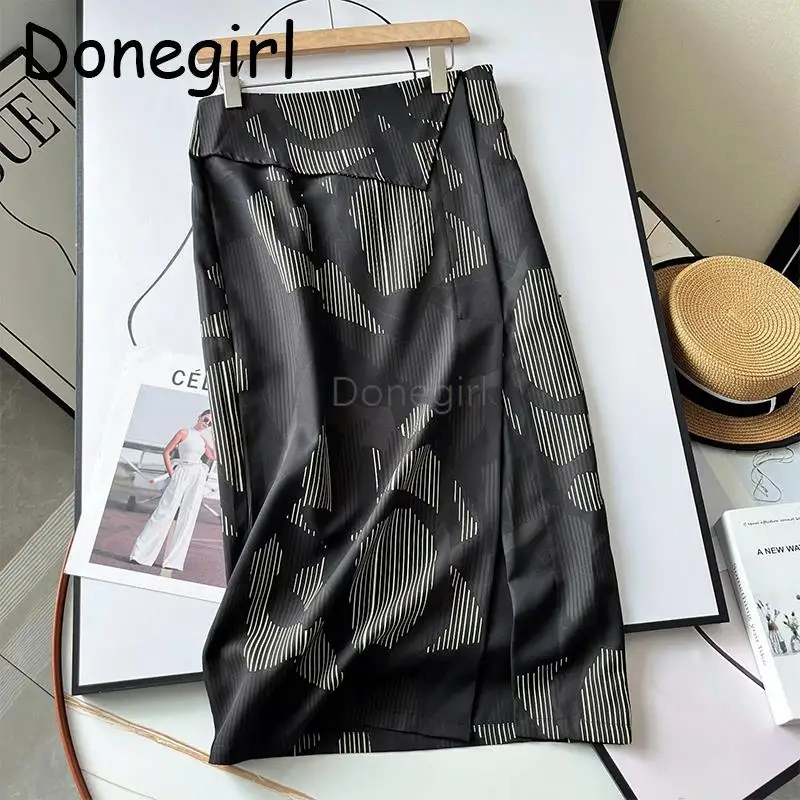 

Donegirl 2023 New Women Spring Summer High Waist Slim Geometry Printed Long Skirt Versatile Fashion Midi Skirt Female Chic
