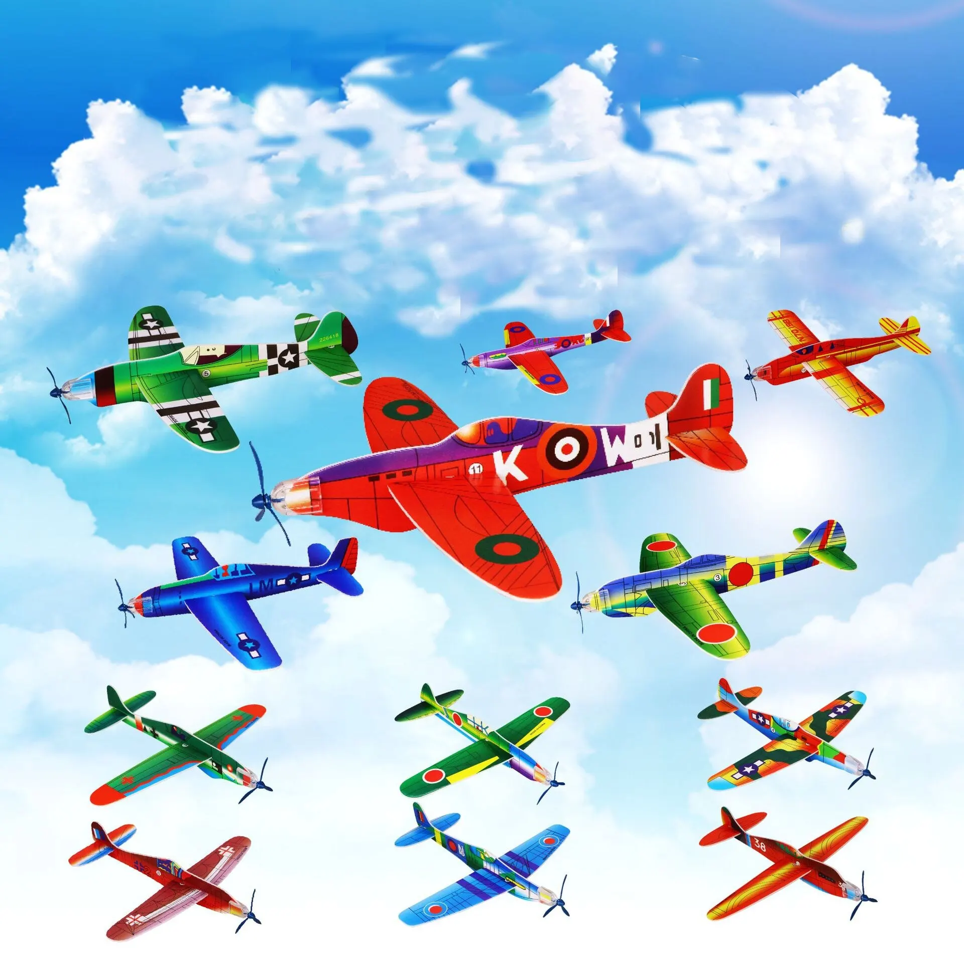 12/24Pcs Foam Airplane Glider Hand Thrown Flying Toy Plane for Kids Adults Outdoor Sports Toys Birthday Party Gift Easy Assemble