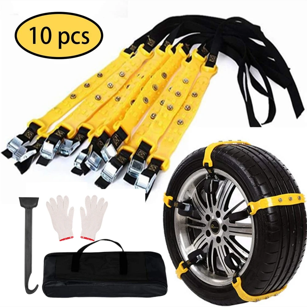 10PCS Snow Chains Car Textiles TPU Car Snow Socks Winter Motorcycle Wheels Tire Chains Plug