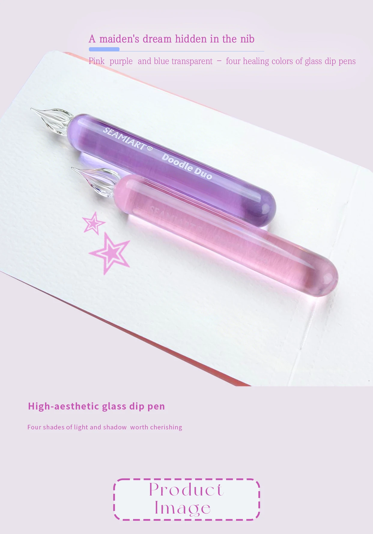 SeamiArt 1 Stück Kurzer Griff Niedlicher Glas-Tauchstift für Kalligrafie-Schüler Schreibwaren Geschenk für Kunstbedarf – Detail 4