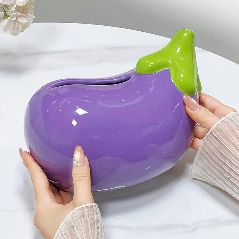 Ceramic Durian Apple Eggplant Shaped Tissue Box, Creative Light Luxury Napkin Box Home Living Room Bedroom Hotel Decoration, 1Pc