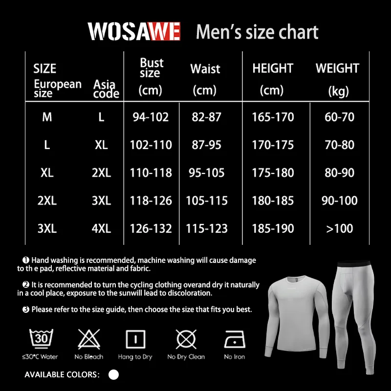 WOSAWE 남성용 속건성 사이클링 베이스 레이어 세트 ? 오토바이 및 로드 라이딩용 타이트한 긴팔 상의 및 하의