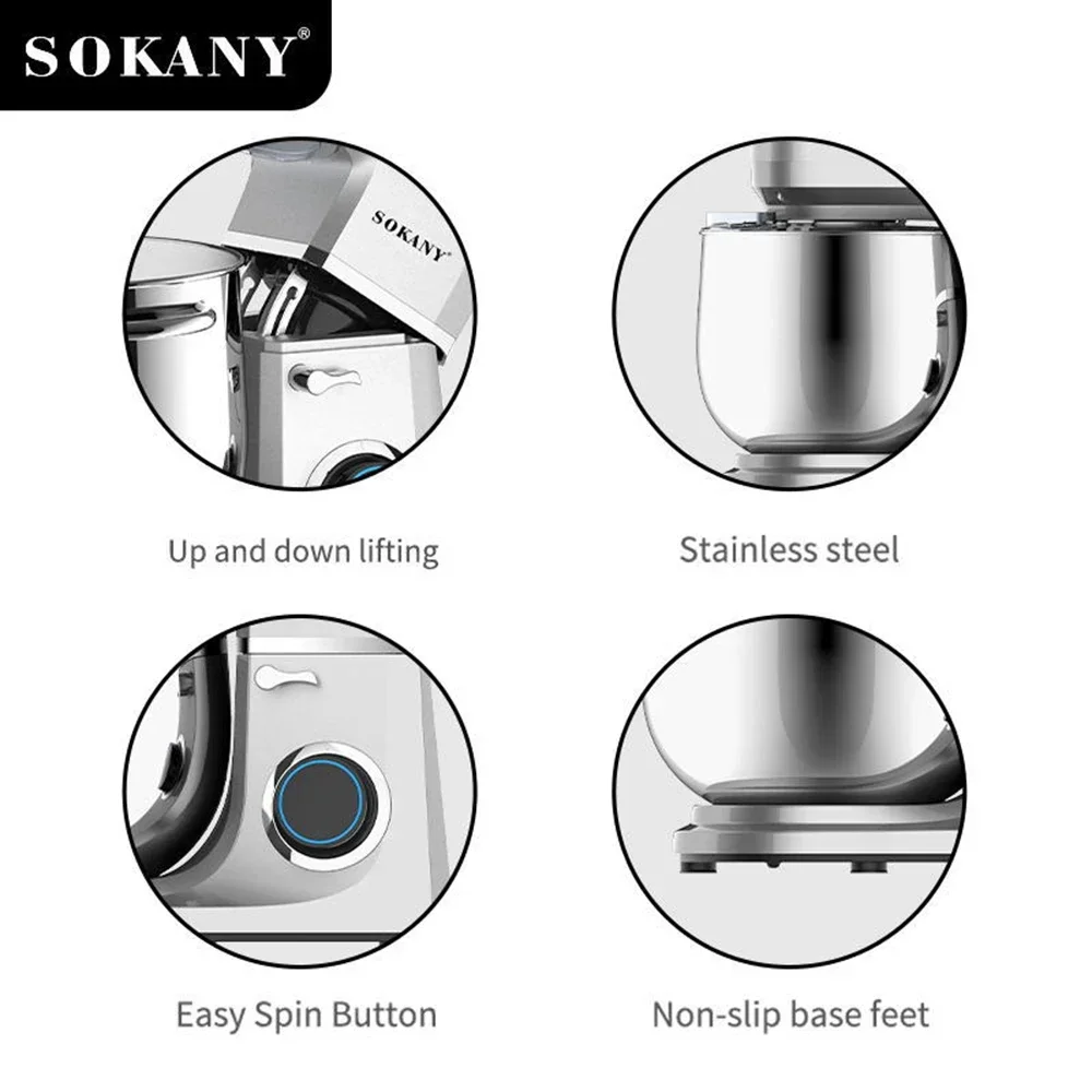 Baking Master CakeMaker Multi Stirring Head Chef Machine HomeStainlessSteel BlenderVertical Rapid Kneading MachineKitchen Helper 5
