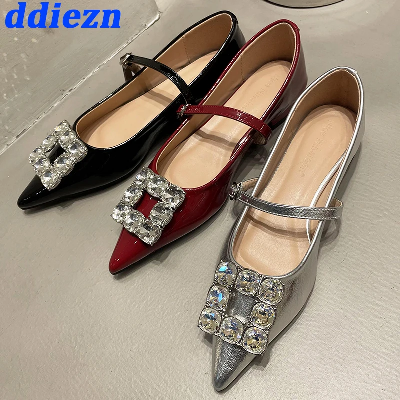 

Summer 2023 Rhinestones Lolita Style Women Flats Shoes Shallow Fashion Pointed Toe Ladies Flat With Shoes Female Footwear