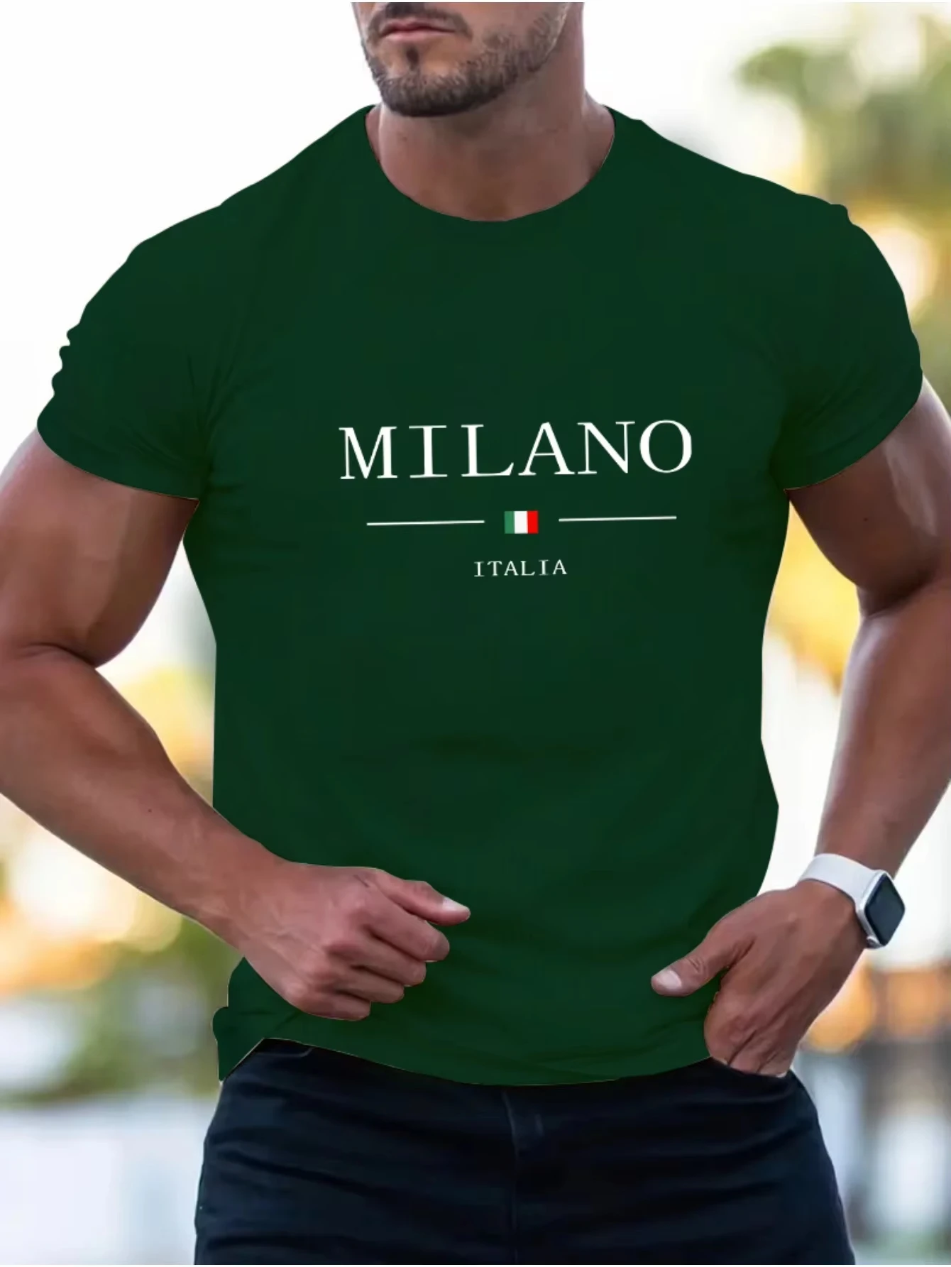 Summer Men's Cotton Casual Sports Loose Plus Milano Print Comfortable Shopping Round Neck Short Sleeved T-Shirt Top
