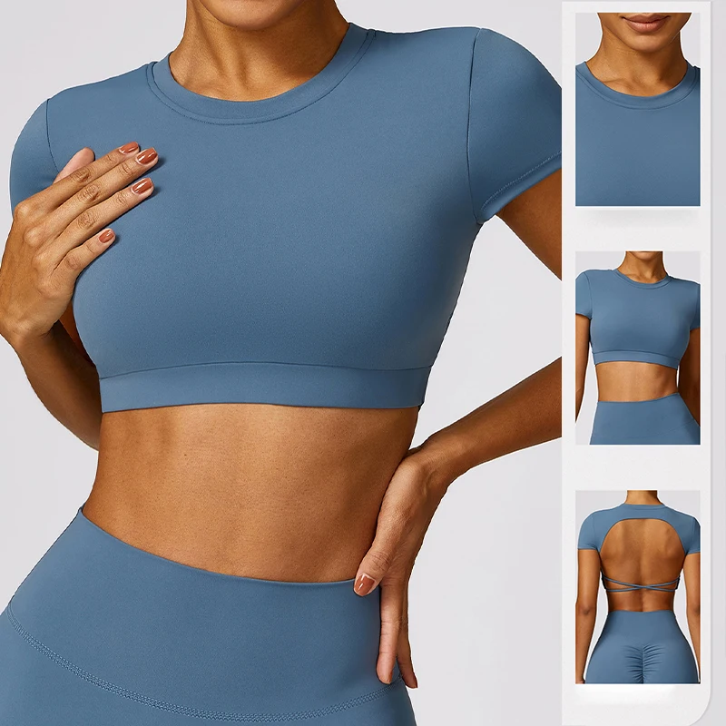 Backless Sports Short Shirts Women Gym Fitness Sexy Crop Top Quick-Drying Yoga Clothing Breather Workout Sportswear yoga top yoga shirt sports shirt sports t shirt