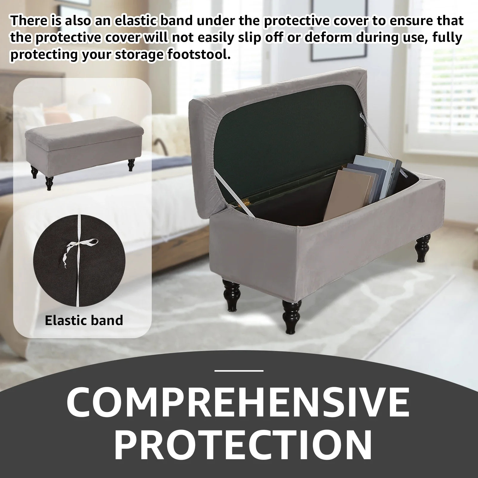 Stretch Footrest Ottoman Cover Soft Rectangular Folding Storage Stool Furniture Piano Seat Bench Protector Slipcover 3