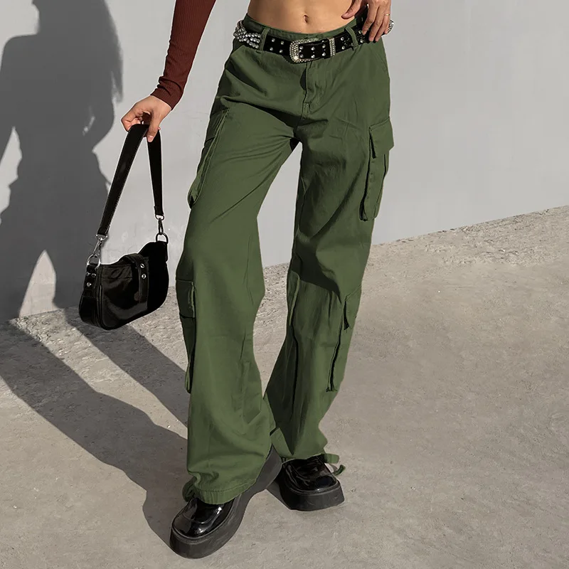 Casual Baggy Jeans Women Loose Low Waist Retro Overalls Hip Hop Streetwear Straight Denim Pants Wide Leg Y2K Cargo Pants